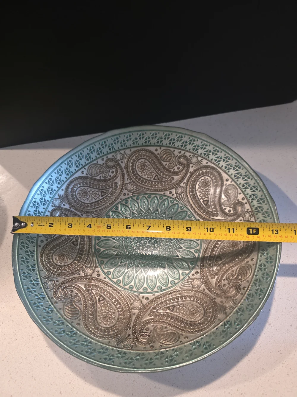 Decorative Paisley Ceramic Serving Bowl in Teal and Brown